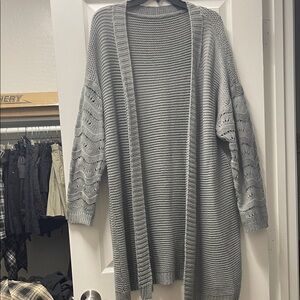 Light Gray Open-Front Women's Knit Cardigan Sweater